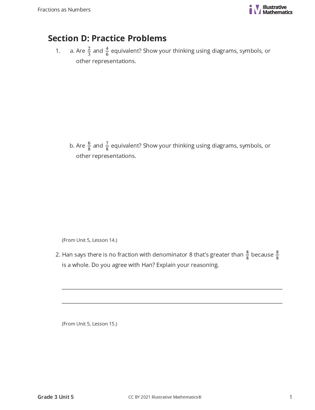 Grade3 5 D Fraction Comparisons Curated Practice Problem Set