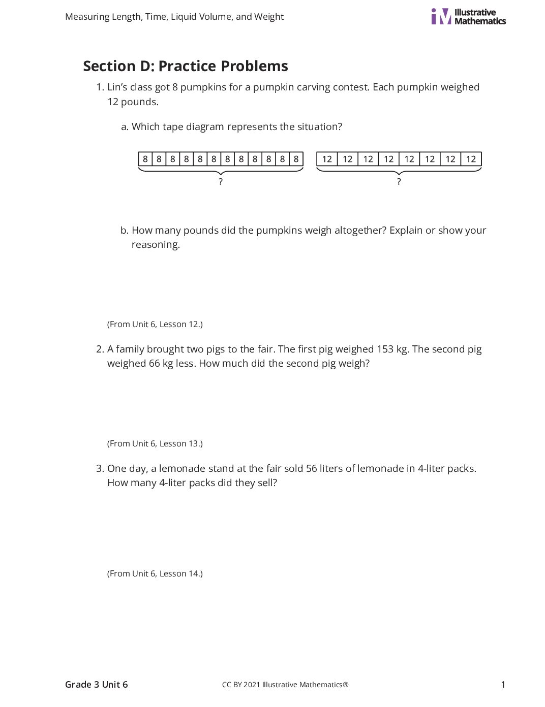 Grade3 6 D Measurement Problems İn Context Curated Practice Problem Set