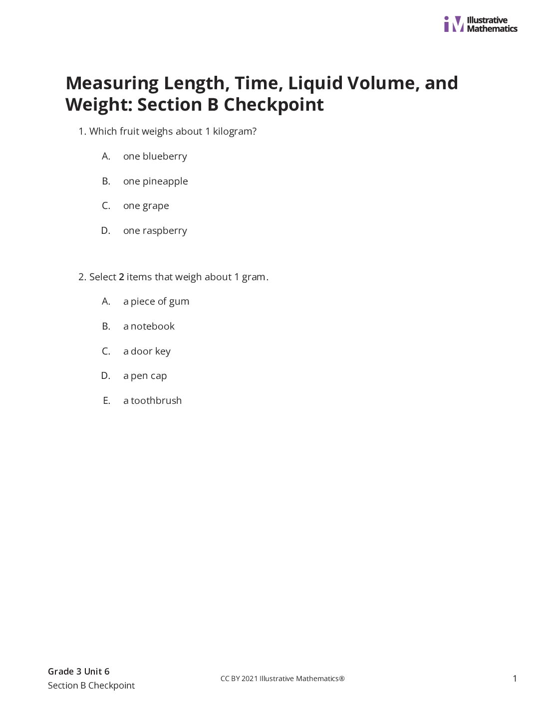 Grade3 6 Section B Checkpoint Assessment