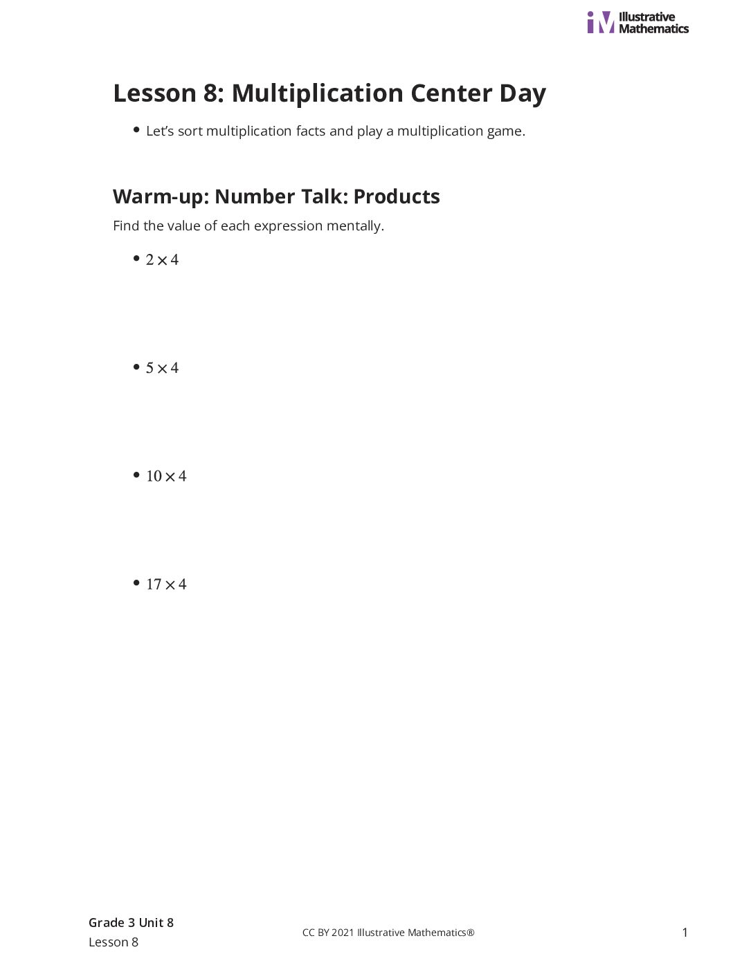 Grade3 8 8 Lesson Student Task Statements