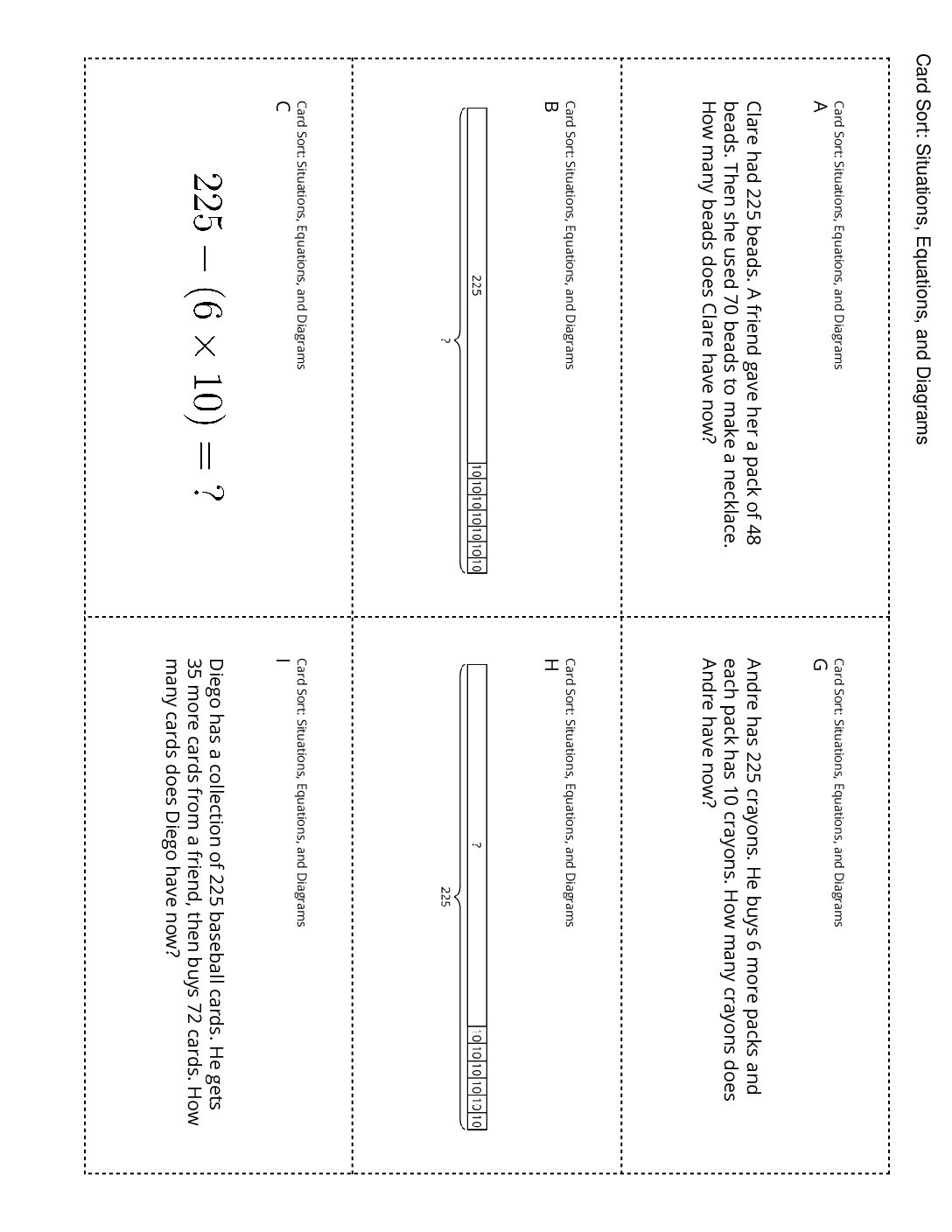 Grade3.3.D18.1 Card Sort Situations Equations And Diagrams Card Sort Situations Equations And Diagrams