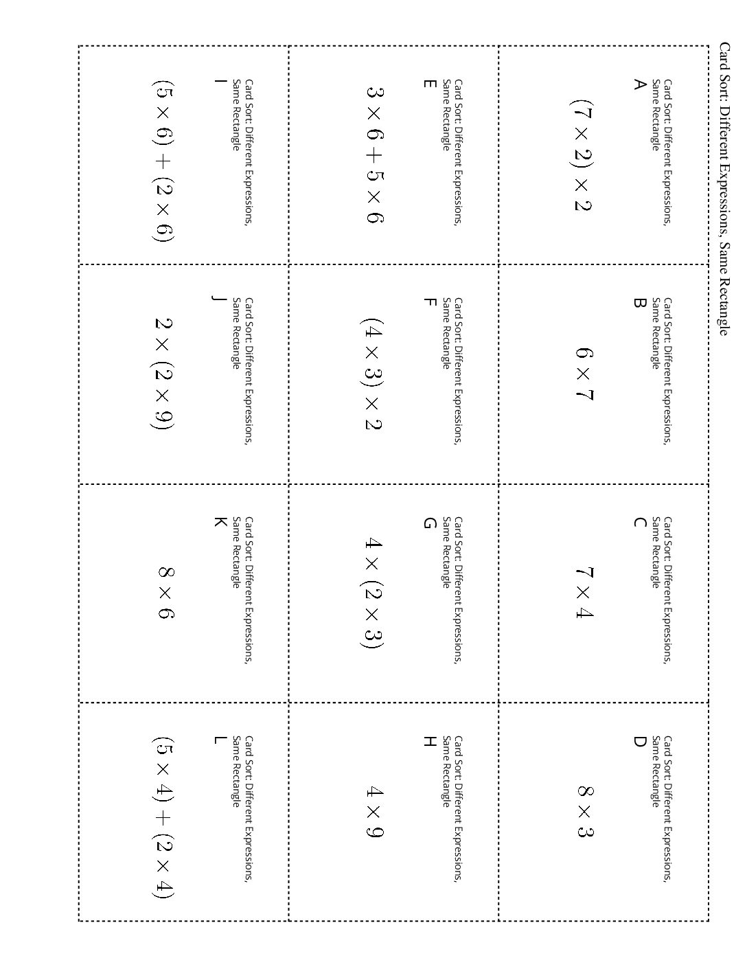 Grade3.4.B11.2 Card Sort Different Expressions Same Rectangle Card Sort Different Expressions Same Rectangle