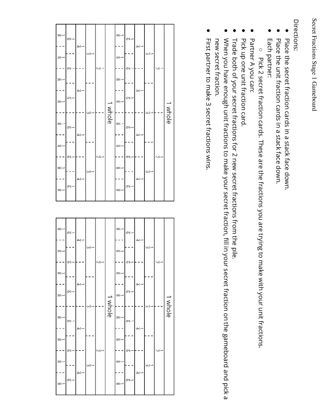 Grade3.5.A4.1 İntroduce Secret Fractions Secret Fractions Stage 1 Gameboard