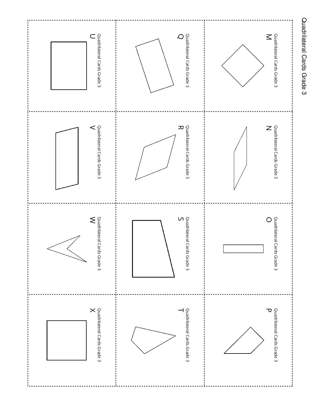 Grade3.7.A2.2 Card Sort Quadrilaterals Quadrilateral Cards Grade 3