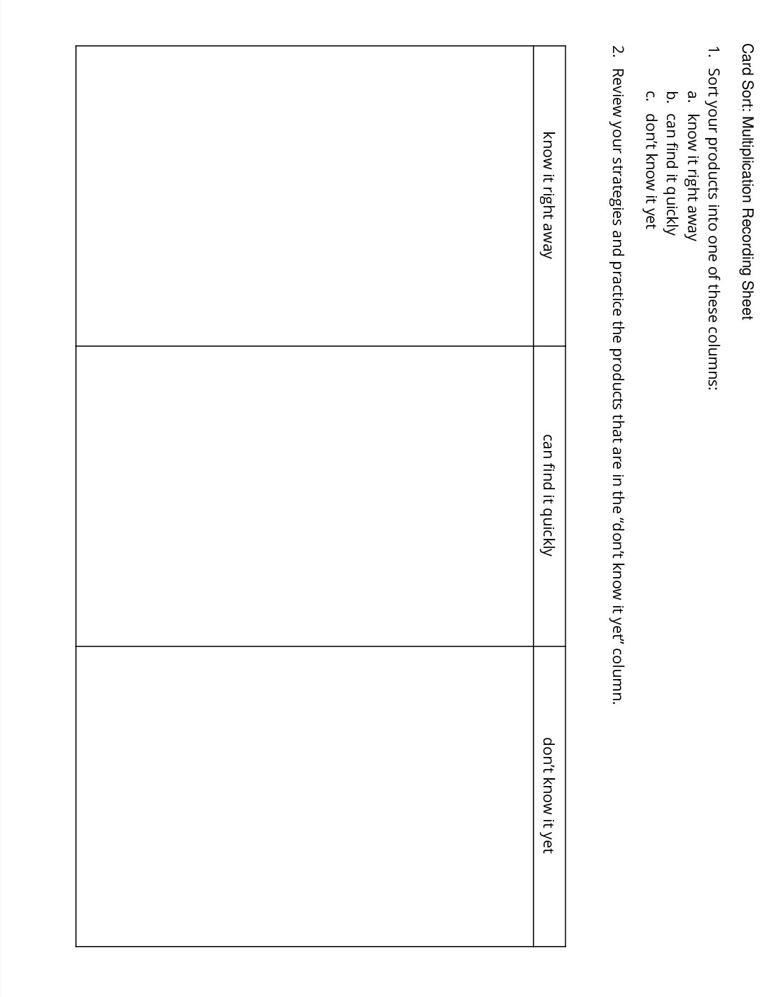 Grade3.8.C8.1 Card Sort Multiplication Card Sort Multiplication Recording Sheet