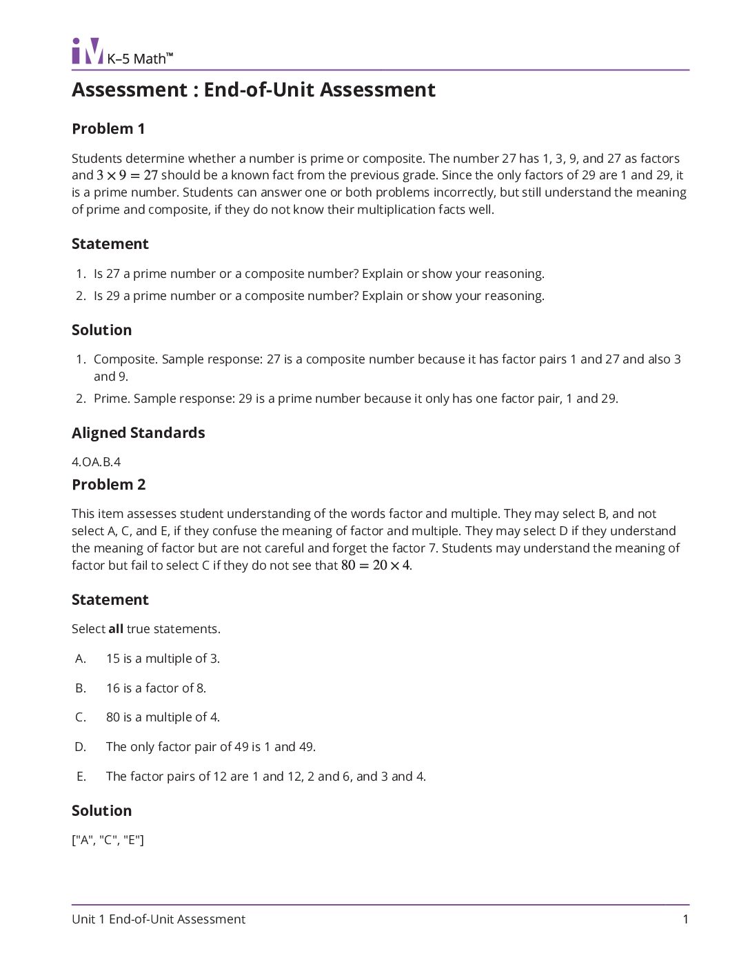 Grade4 1 End Of Unit Assessment Teacher Guide