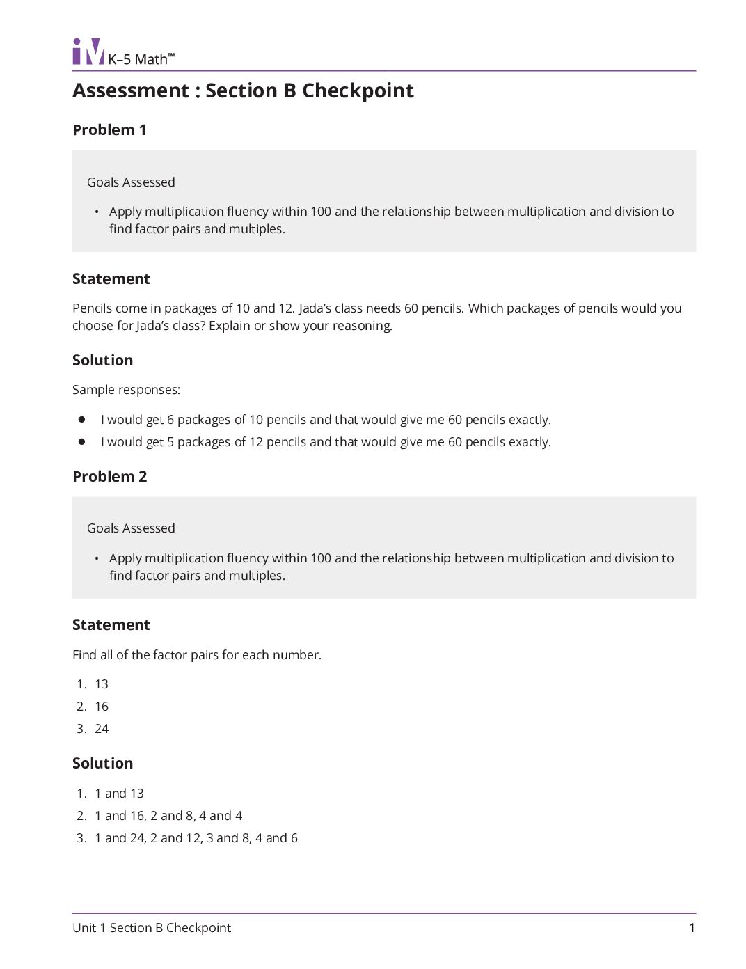 Grade4 1 Section B Checkpoint Teacher Guide