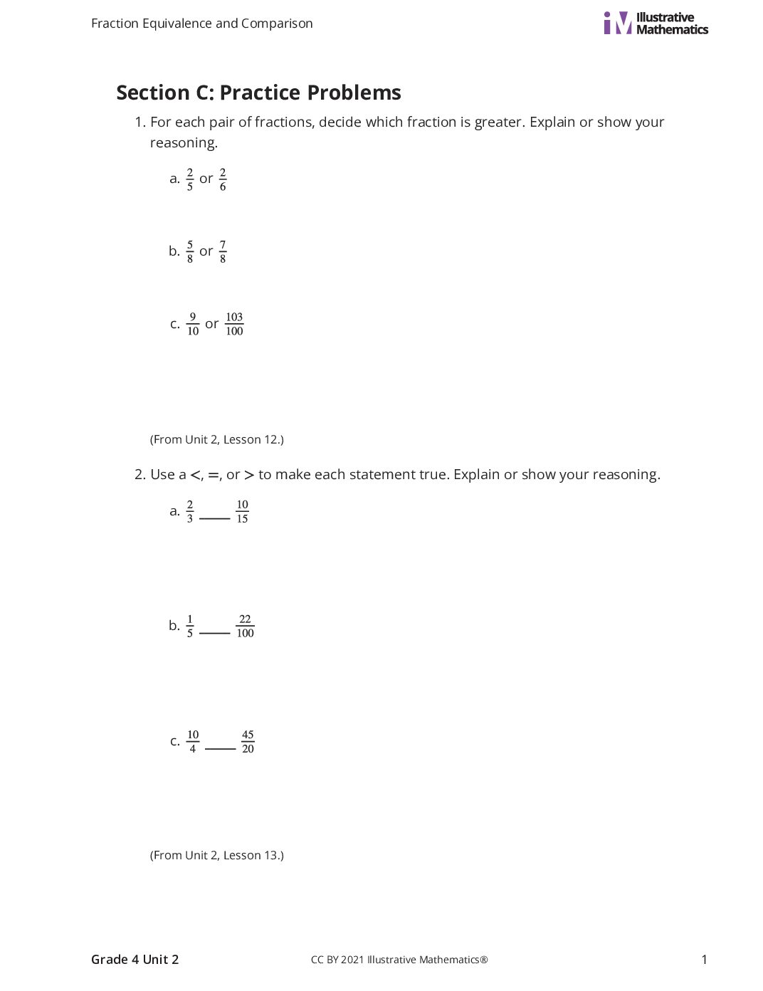 Grade4 2 C Fraction Comparison Curated Practice Problem Set