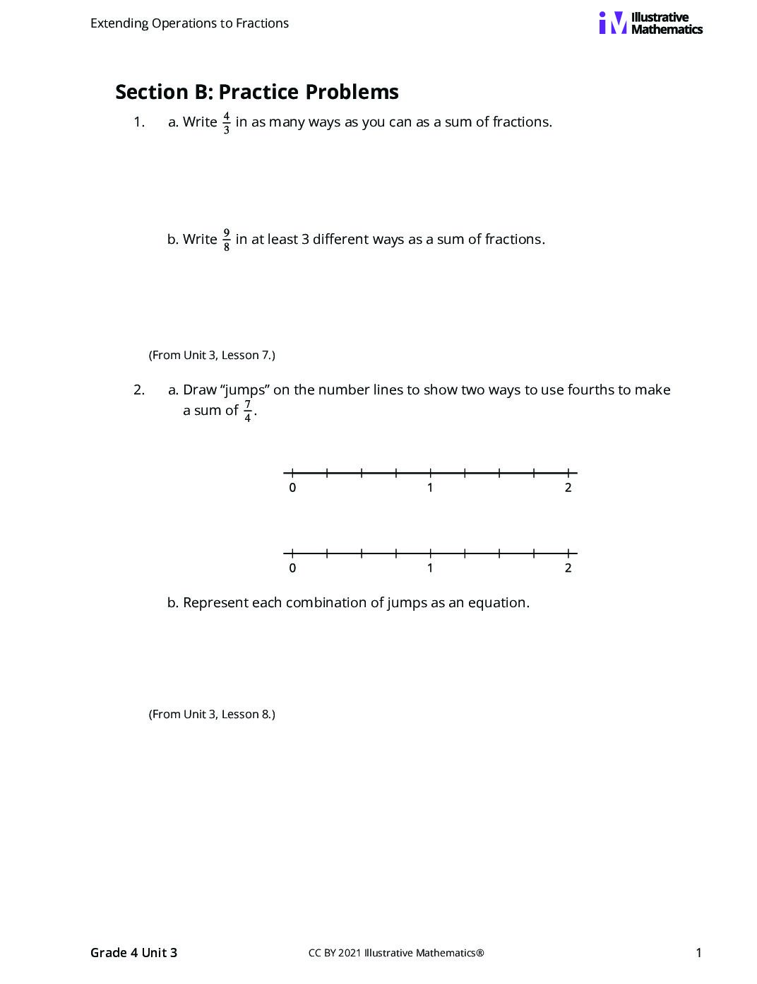 Grade4 3 B Addition And Subtraction Of Fractions Curated Practice Problem Set