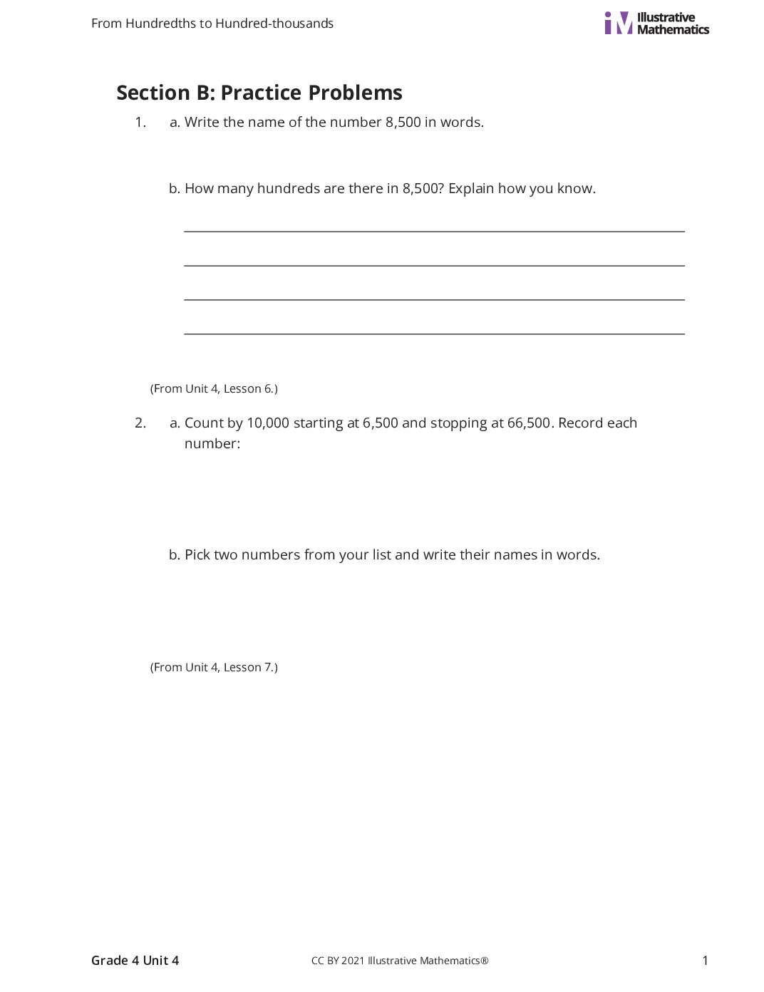 Grade4 4 B Place Value Relationships Through 1,000,000 Curated Practice Problem Set