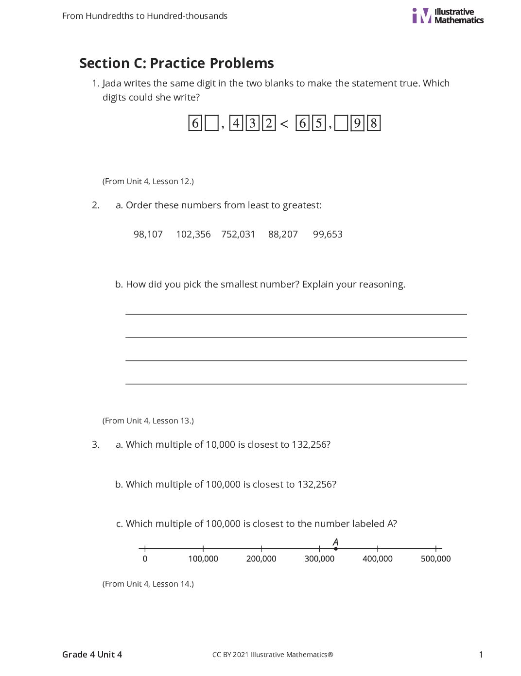 Grade4 4 C Compare, Order, And Round Curated Practice Problem Set