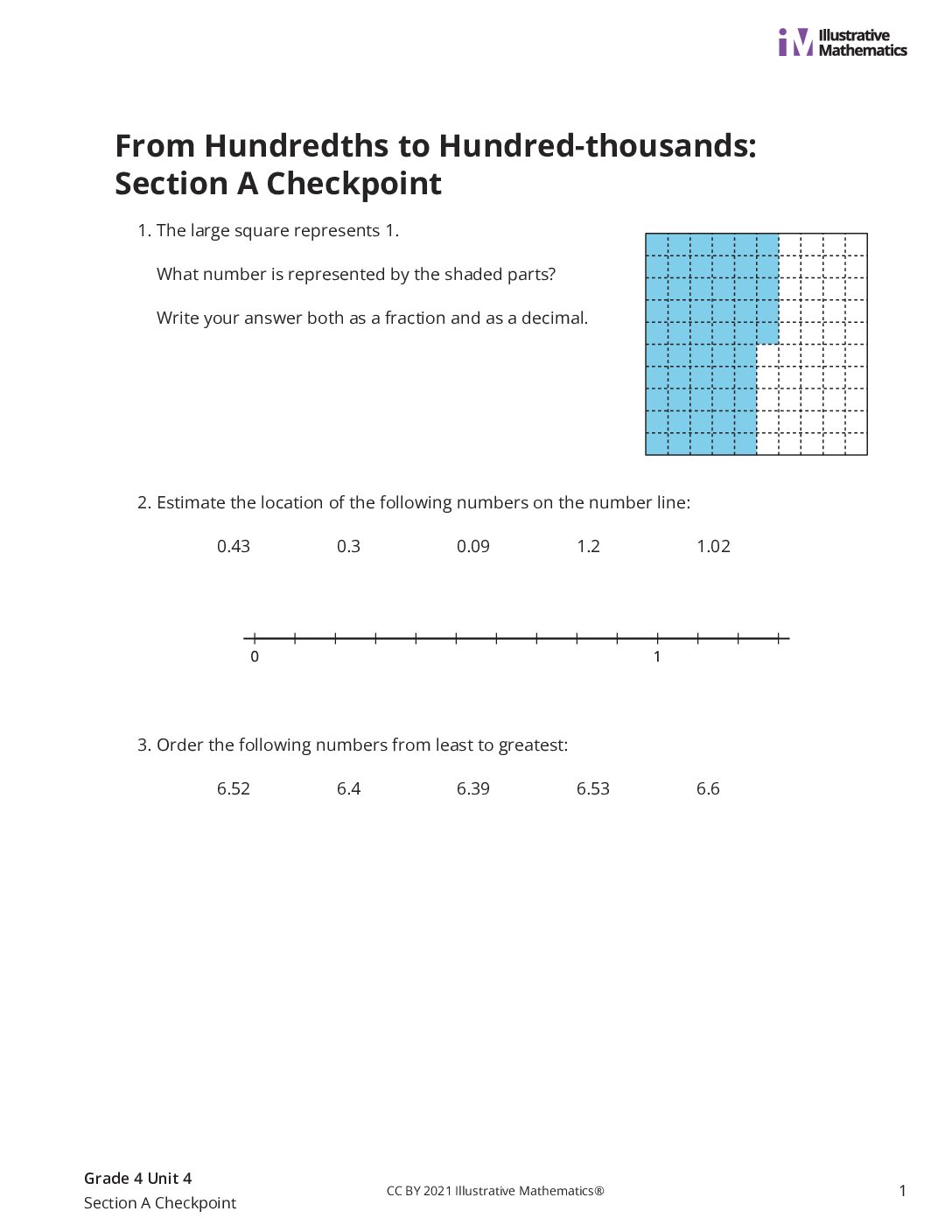Grade4 4 Section A Checkpoint Assessment