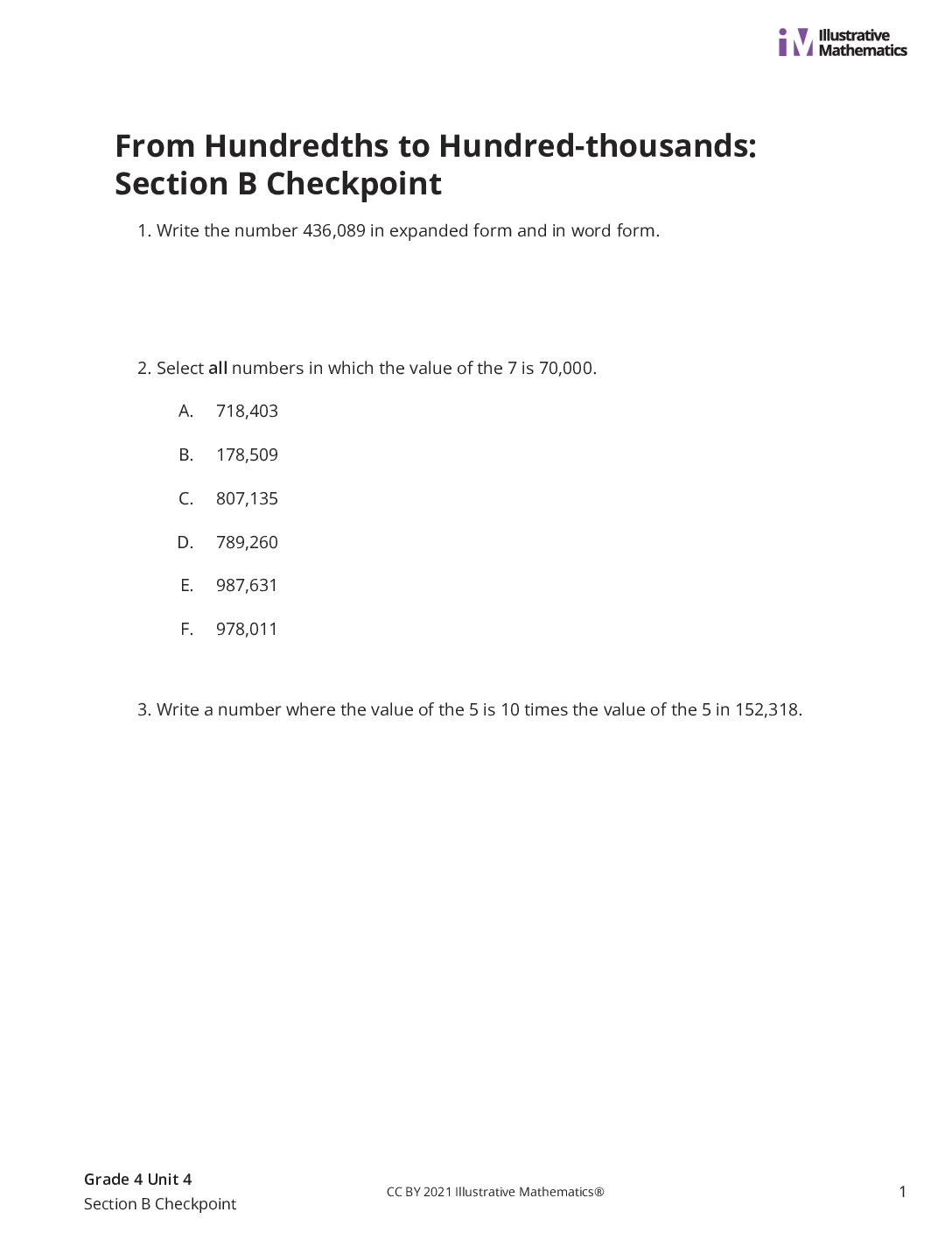 Grade4 4 Section B Checkpoint Assessment