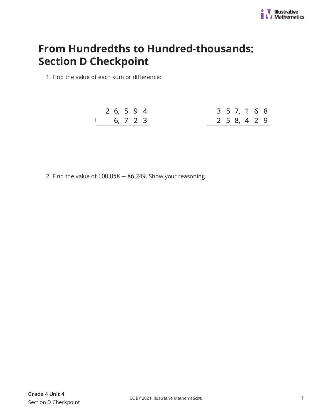 Grade4 4 Section D Checkpoint Assessment