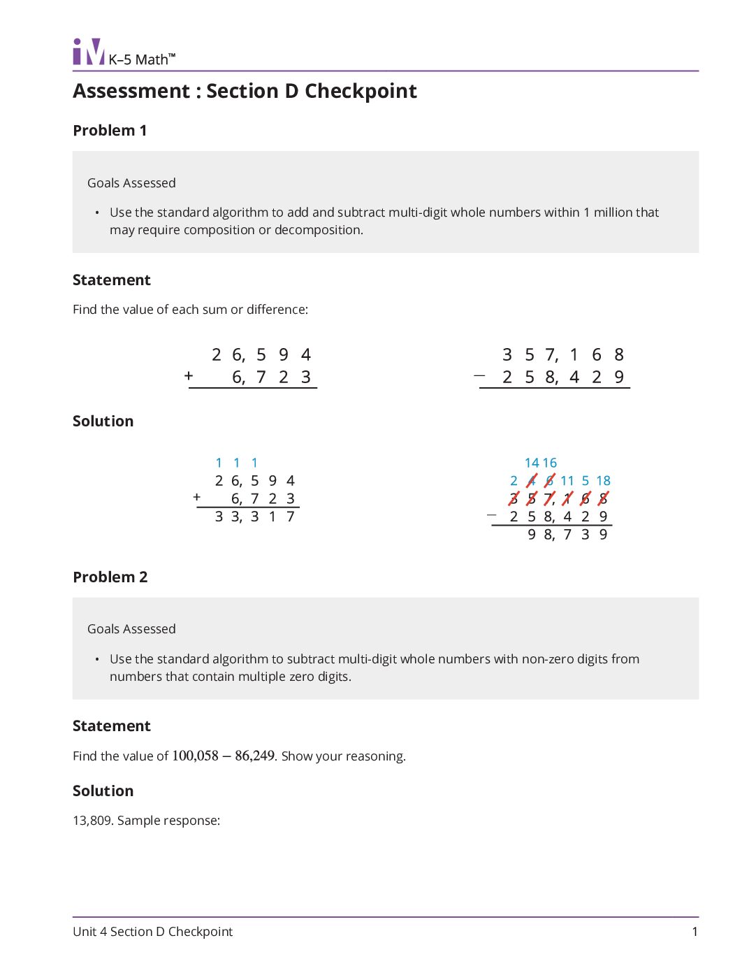 Grade4 4 Section D Checkpoint Teacher Guide