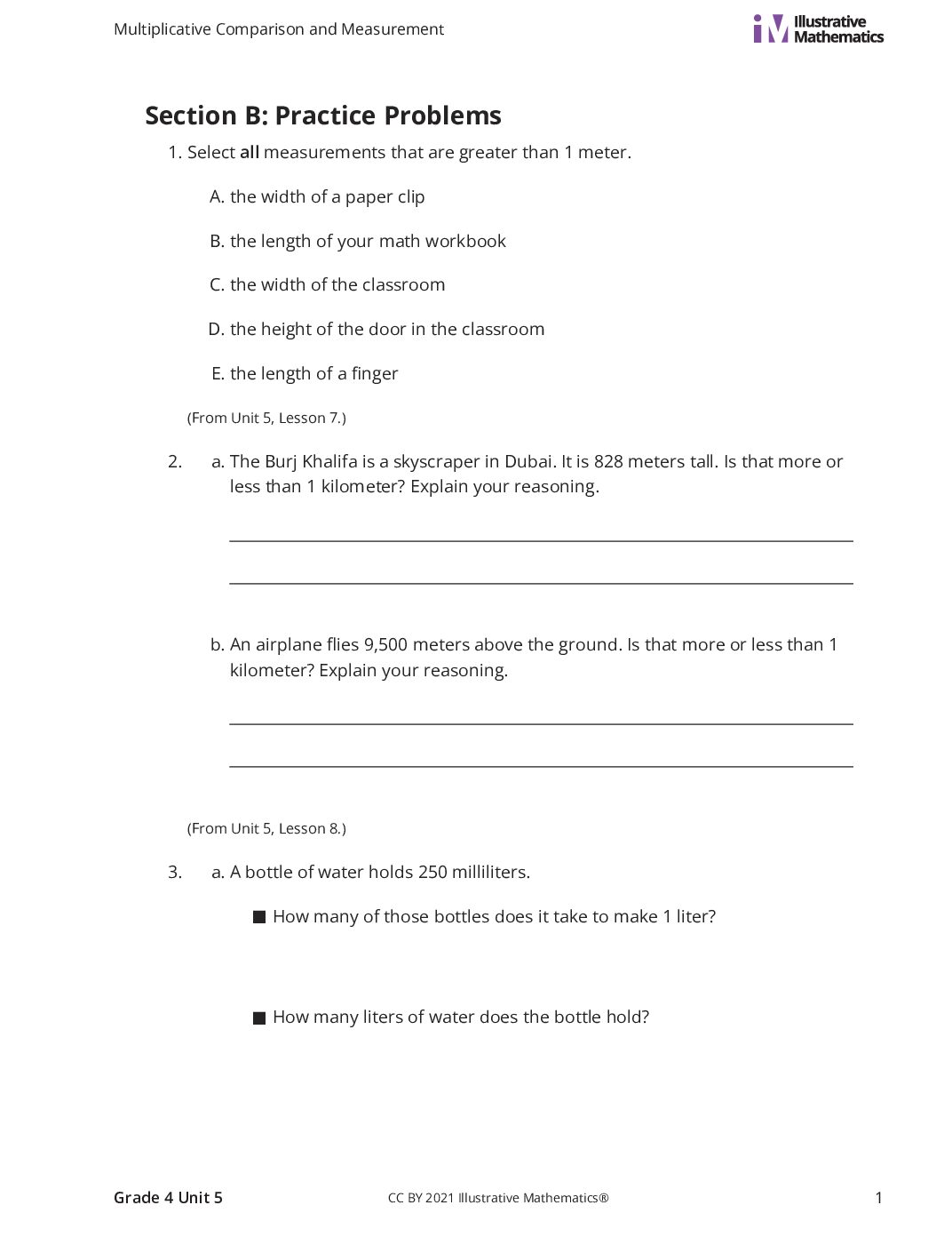 Grade4 5 B Measurement Conversion Curated Practice Problem Set