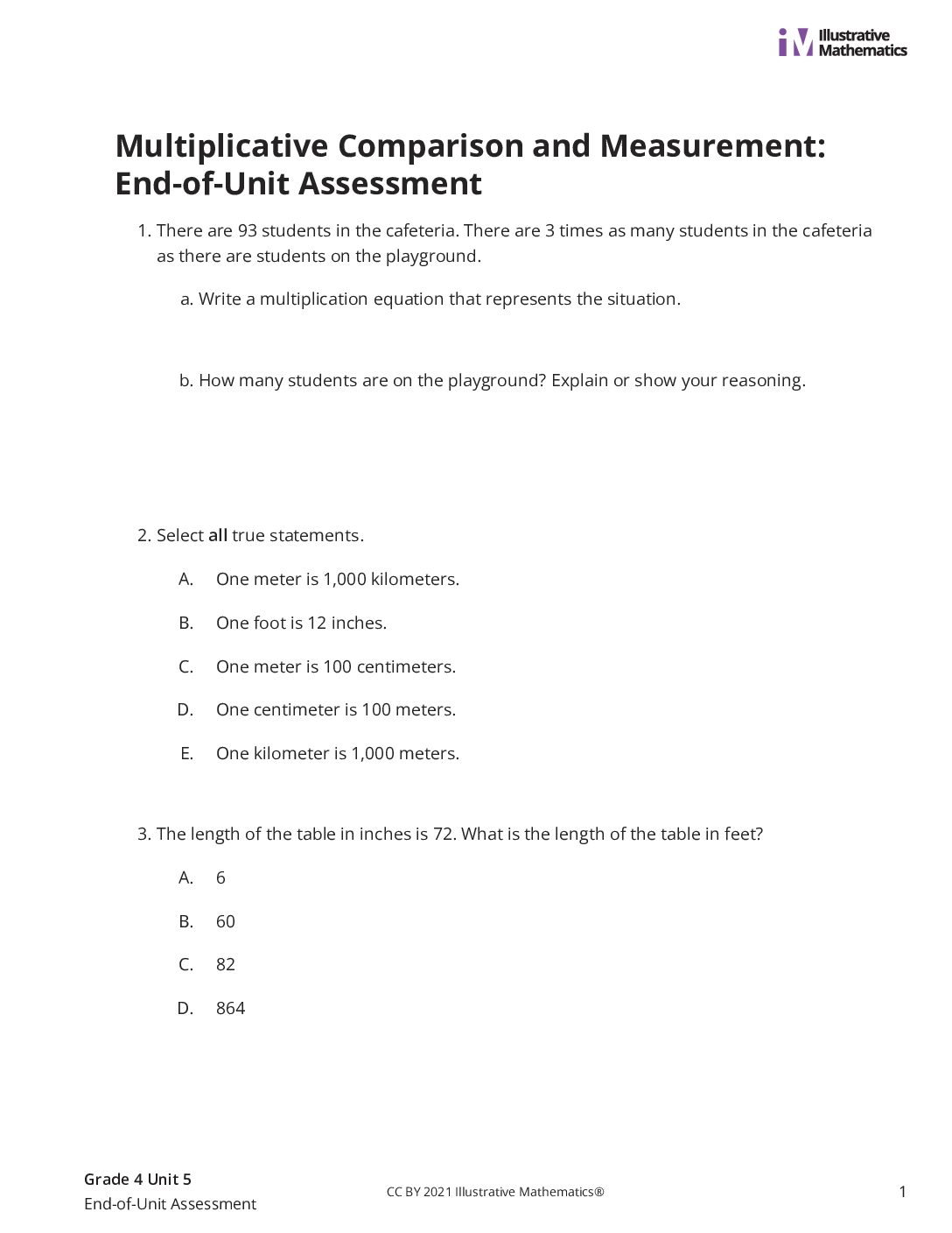 Grade4 5 End Of Unit Assessment Assessment