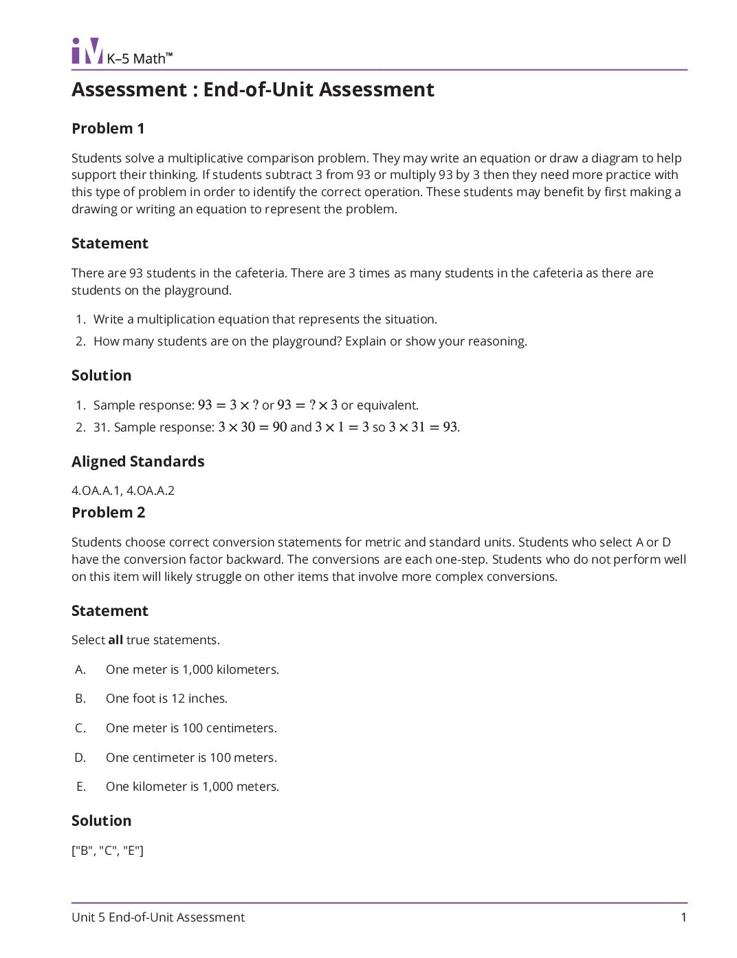 Grade4 5 End Of Unit Assessment Teacher Guide