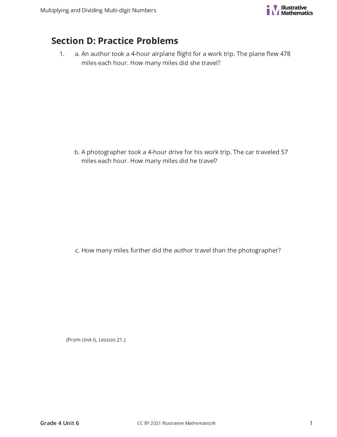 Grade4 6 D Let’S Put It To Work 3A Problem Solving With Large Numbers Curated Practice Problem Set