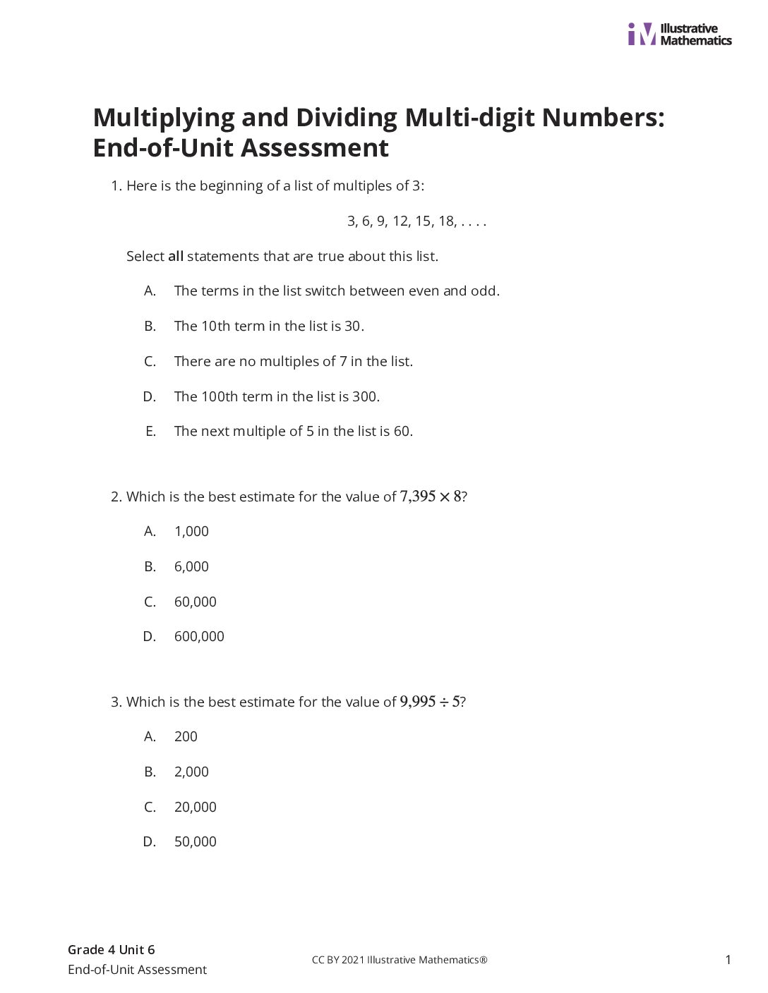 Grade4 6 End Of Unit Assessment Assessment