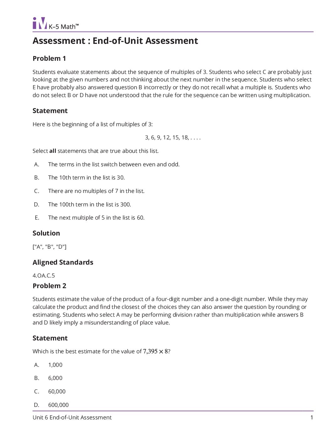 Grade4 6 End Of Unit Assessment Teacher Guide