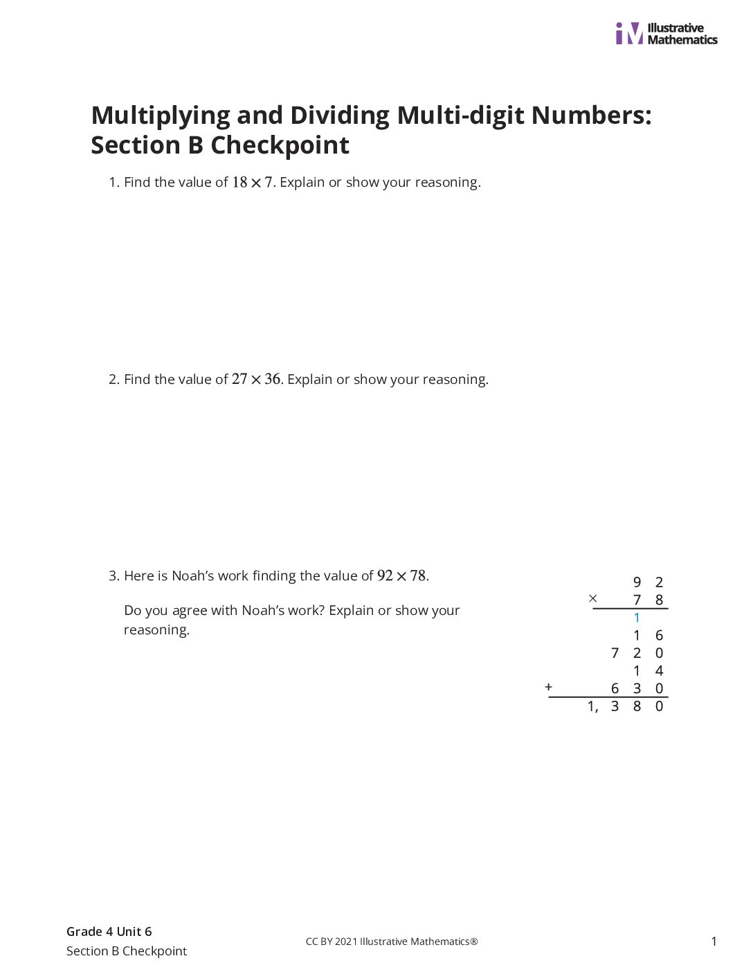 Grade4 6 Section B Checkpoint Assessment