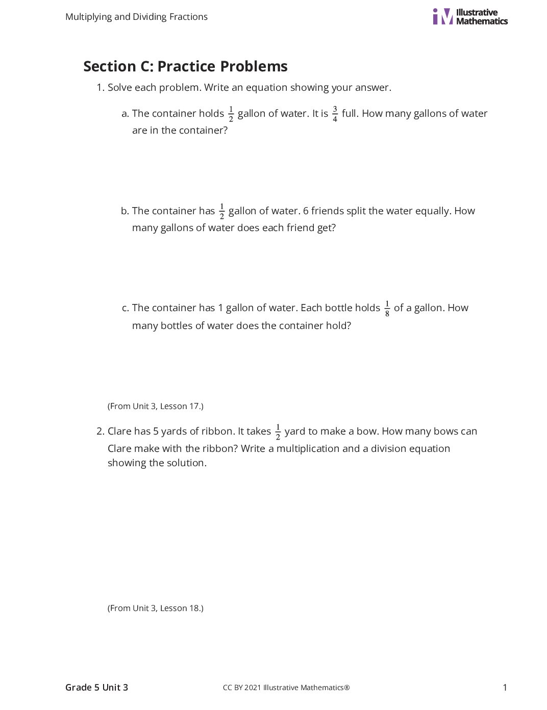 Grade5 3 C Problem Solving With Fractions Curated Practice Problem Set