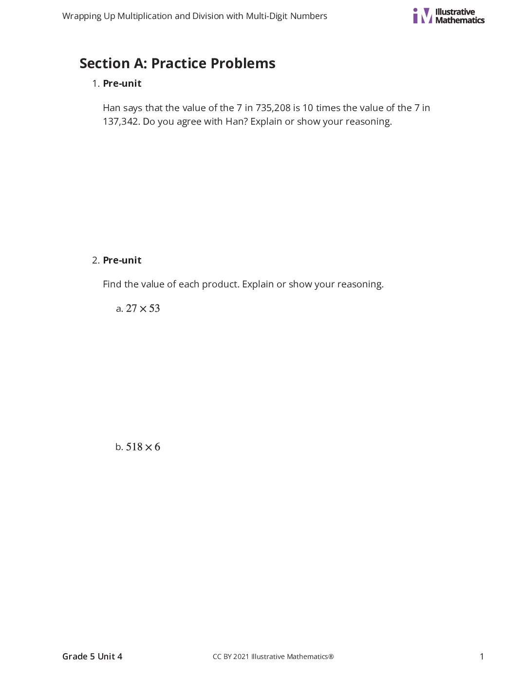 Grade5 4 A Multi Digit Multiplication Using The Standard Algorithm Curated Practice Problem Set