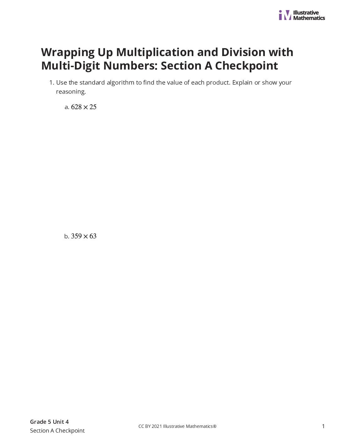 Grade5 4 Section A Checkpoint Assessment