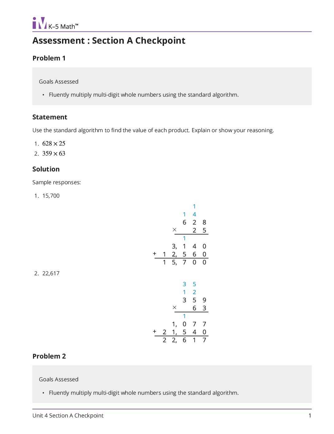 Grade5 4 Section A Checkpoint Teacher Guide