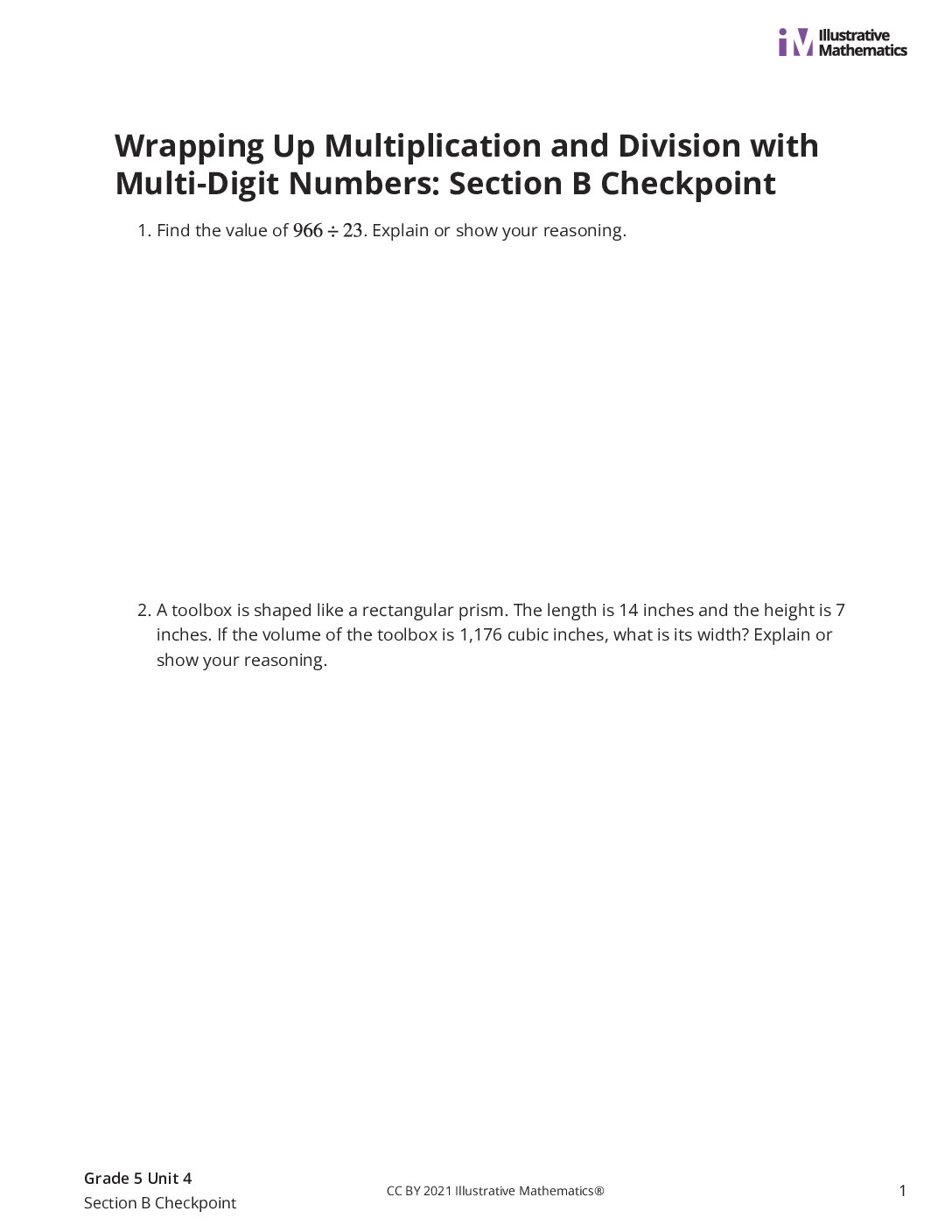 Grade5 4 Section B Checkpoint Assessment