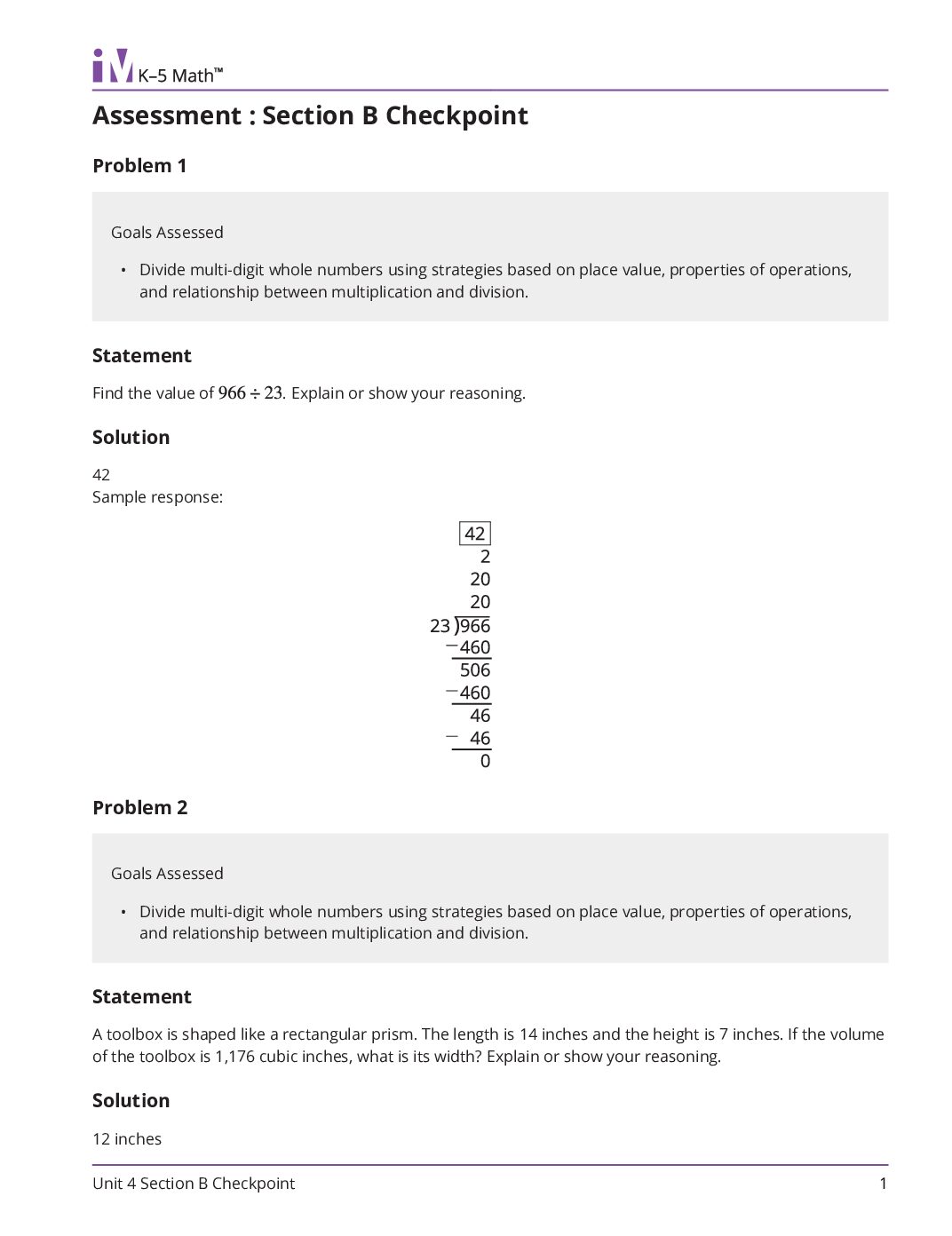 Grade5 4 Section B Checkpoint Teacher Guide