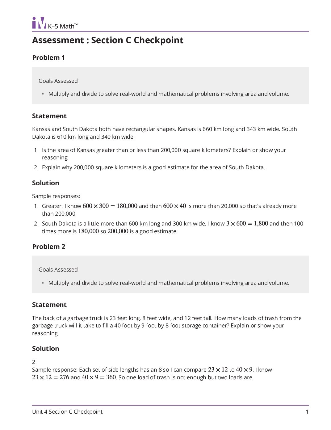 Grade5 4 Section C Checkpoint Teacher Guide