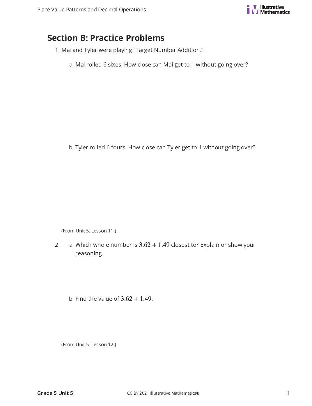 Grade5 5 B Add And Subtract Decimals Curated Practice Problem Set