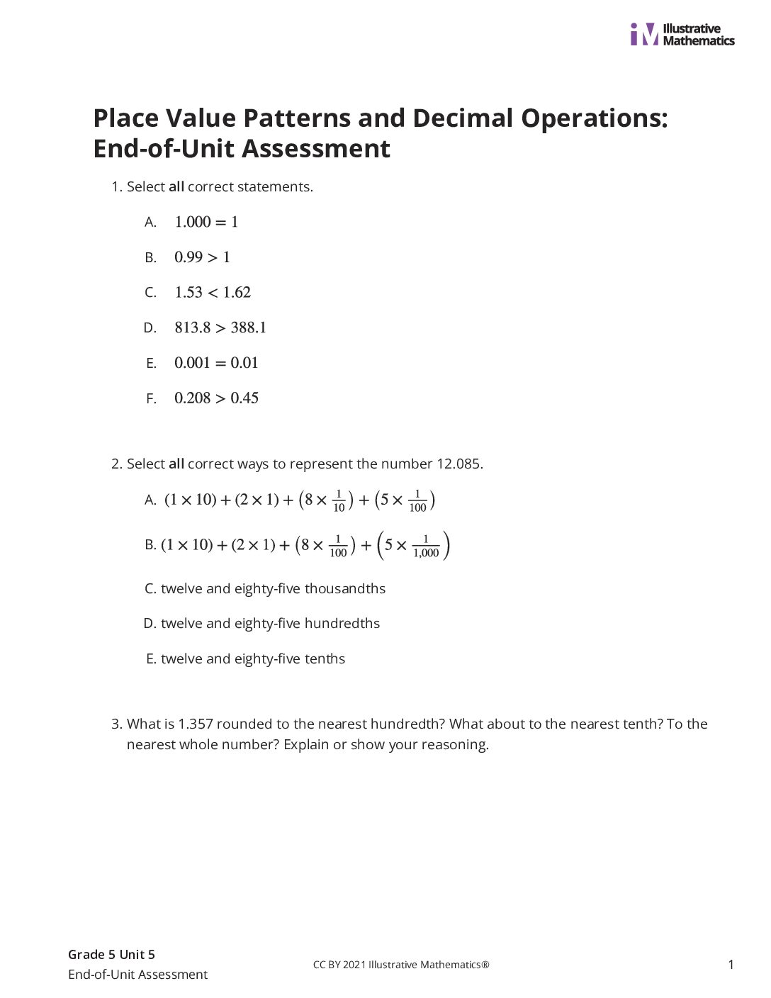 Grade5 5 End Of Unit Assessment Assessment