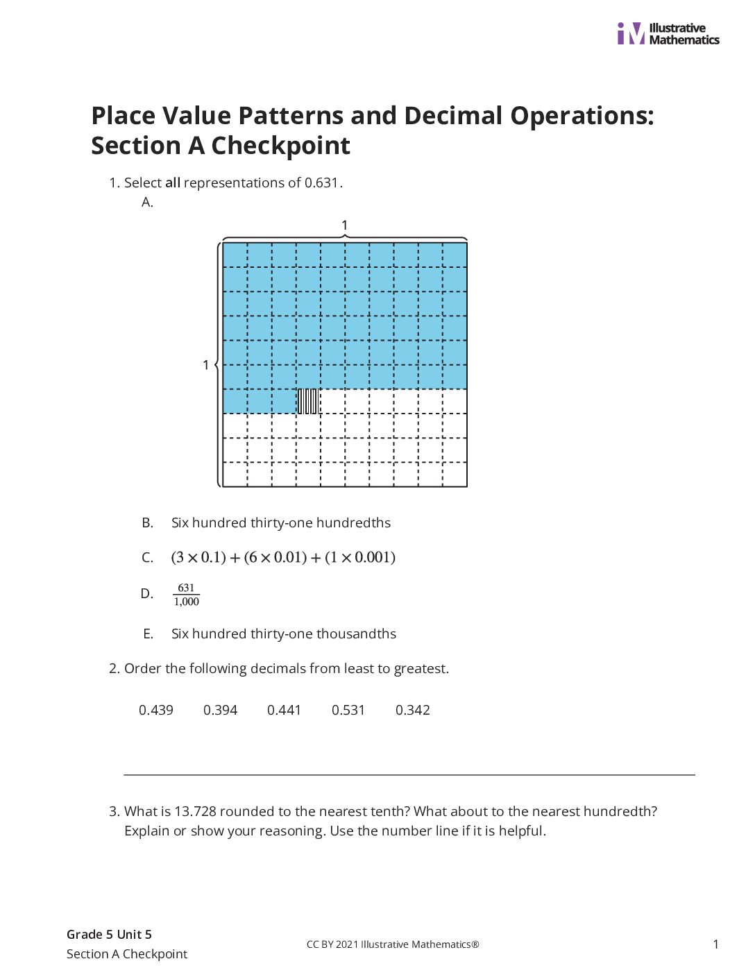 Grade5 5 Section A Checkpoint Assessment