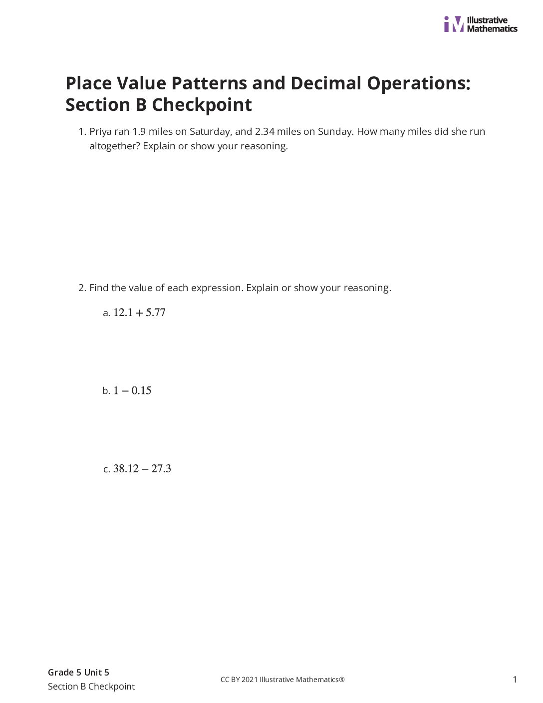Grade5 5 Section B Checkpoint Assessment