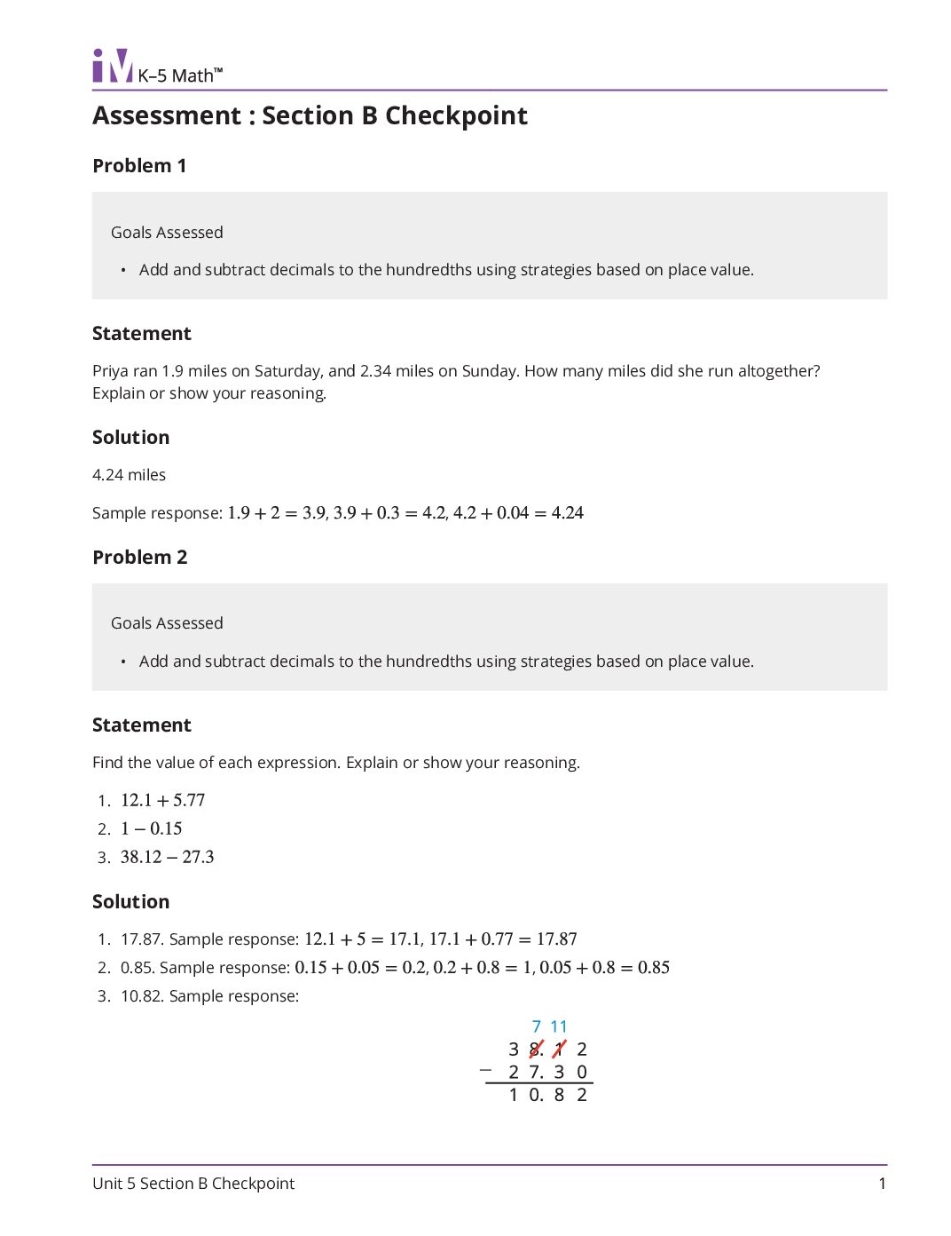 Grade5 5 Section B Checkpoint Teacher Guide