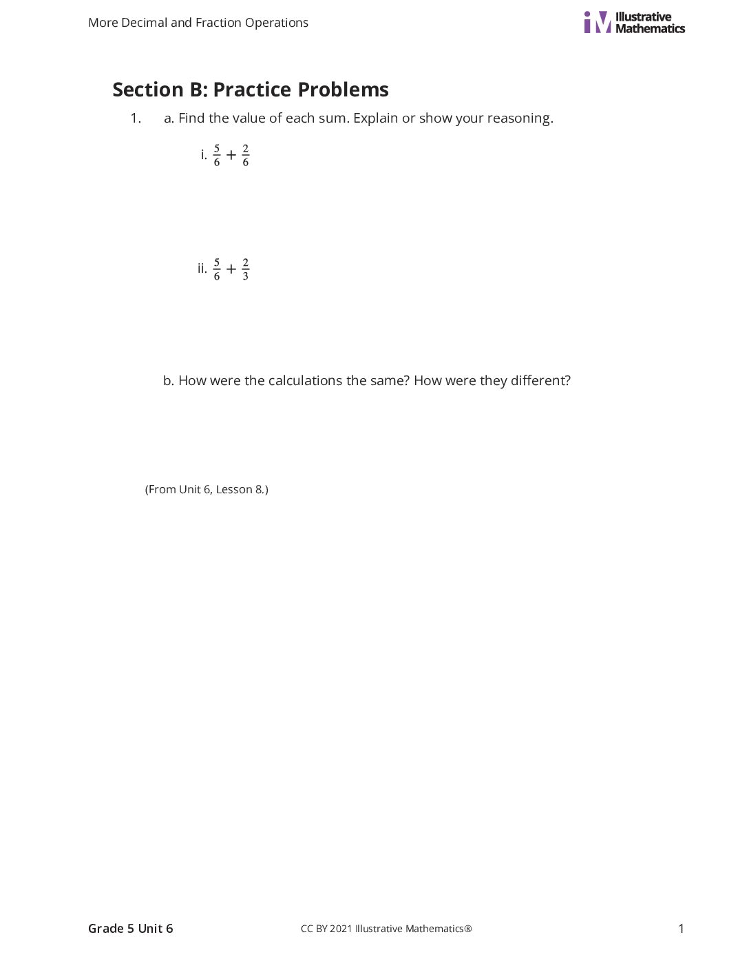 Grade5 6 B Add And Subtract Fractions With Unlike Denominators Curated Practice Problem Set
