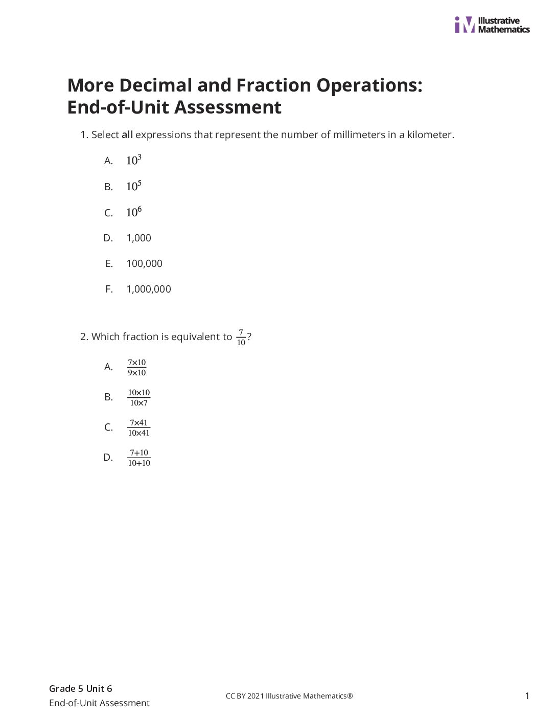 Grade5 6 End Of Unit Assessment Assessment