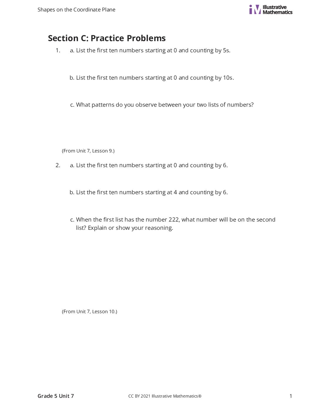 Grade5 7 C Numerical Patterns Curated Practice Problem Set