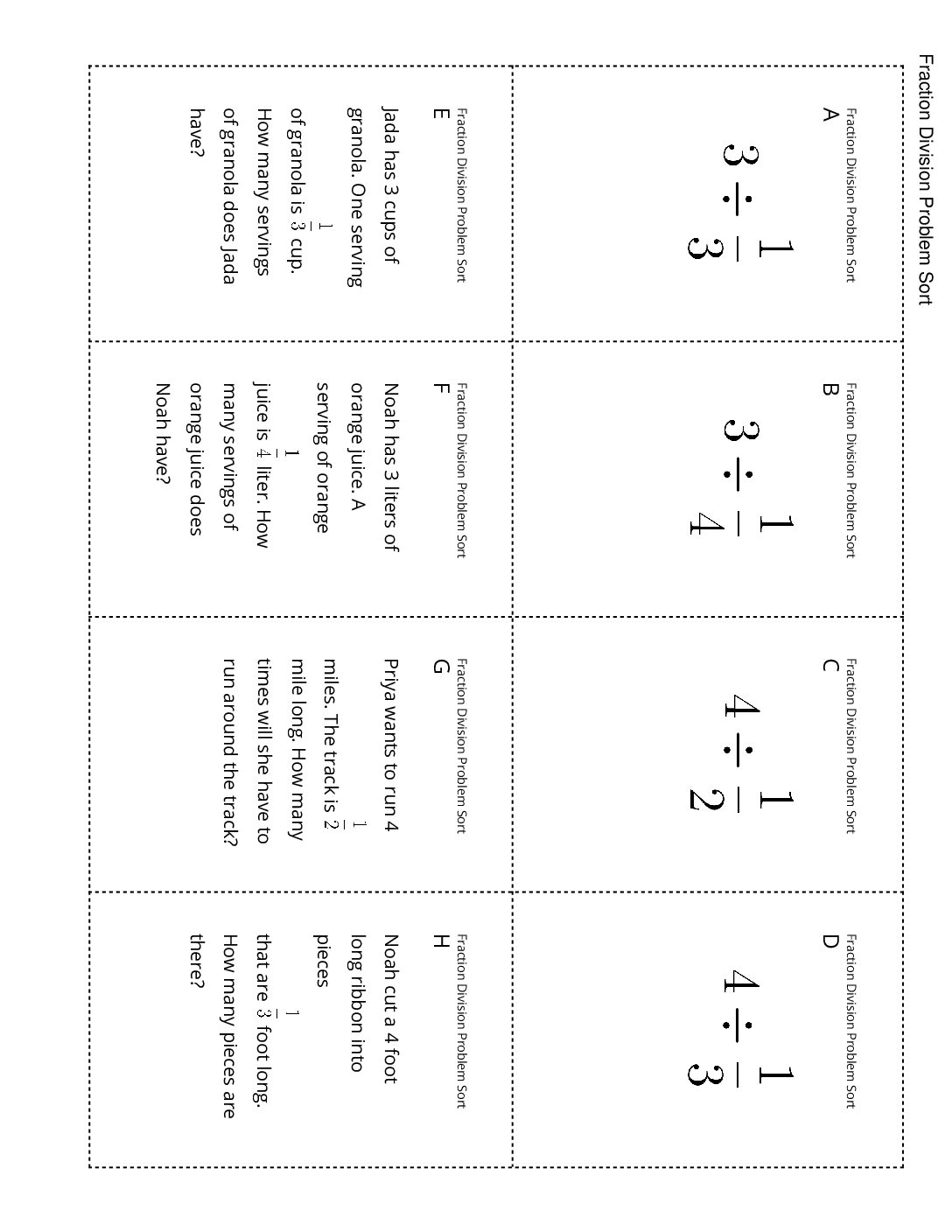 Grade5.3.B15.1 Card Sort Fraction Division Problem Sort Fraction Division Problem Sort