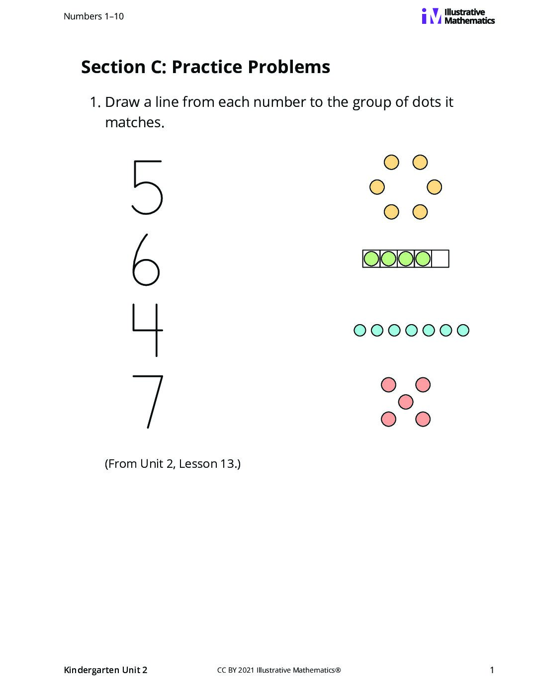 Kindergarten 2 C Connect Quantities And Numbers Curated Practice Problem Set