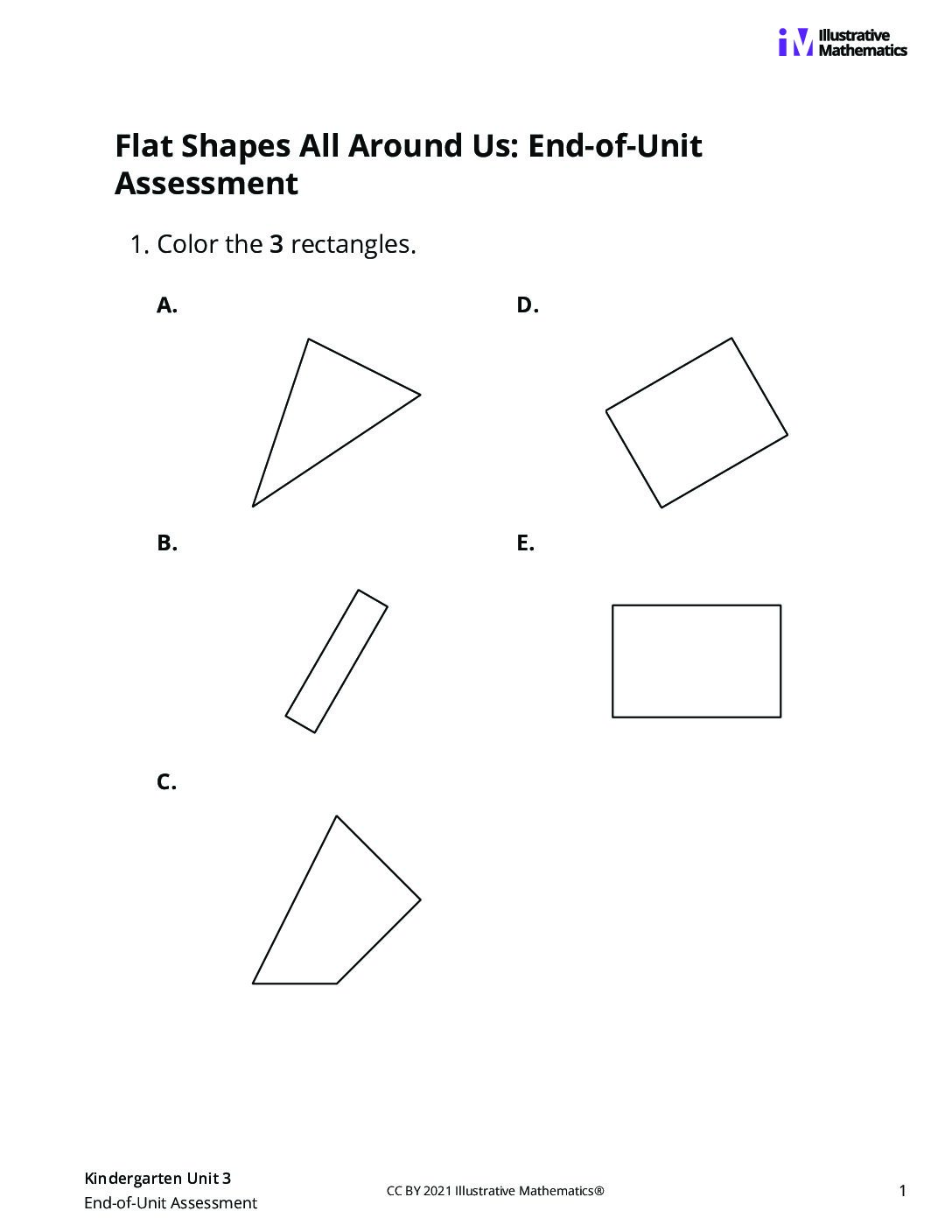 Kindergarten 3 End Of Unit Assessment Assessment