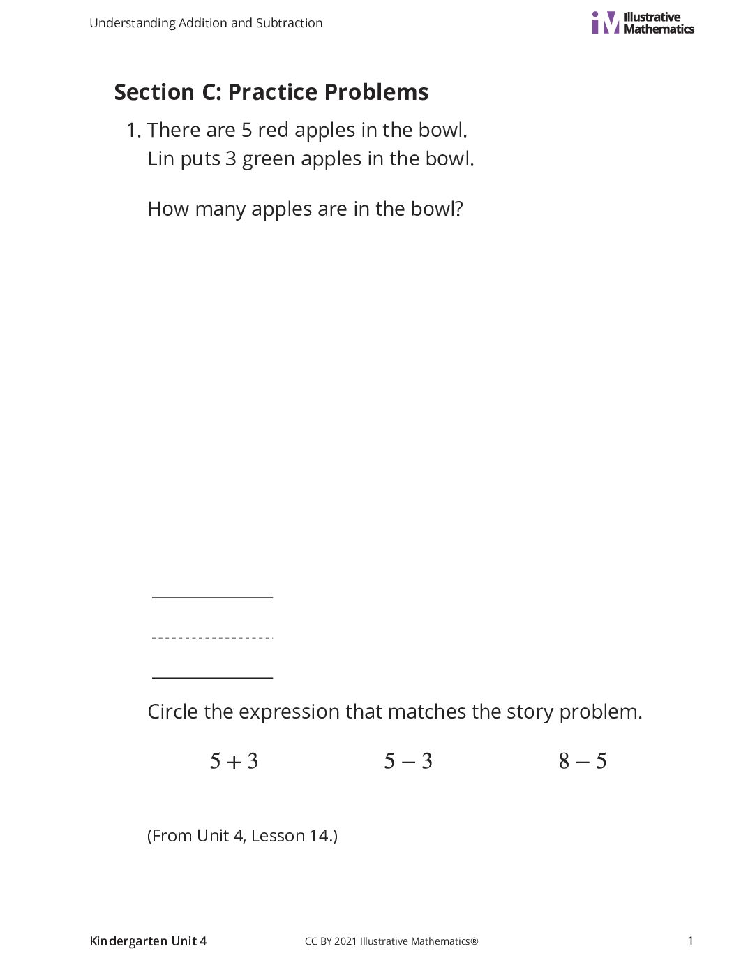 Kindergarten 4 C Addition And Subtraction Expressions Curated Practice Problem Set