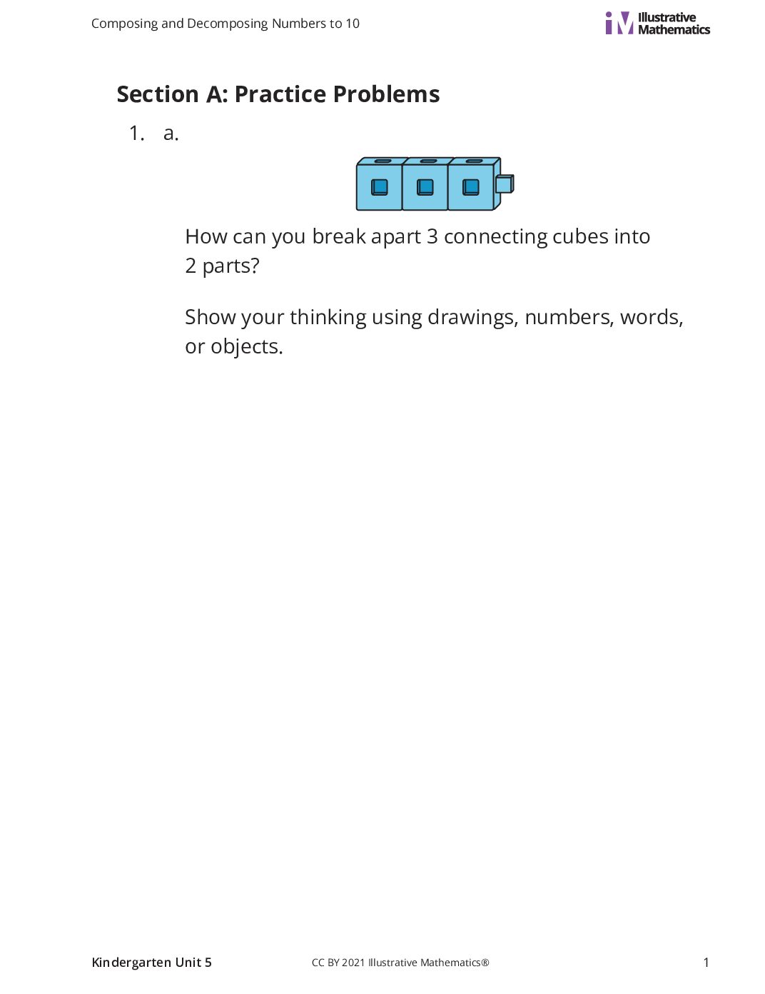 Kindergarten 5 A Make And Break Apart Numbers To 9 Curated Practice Problem Set