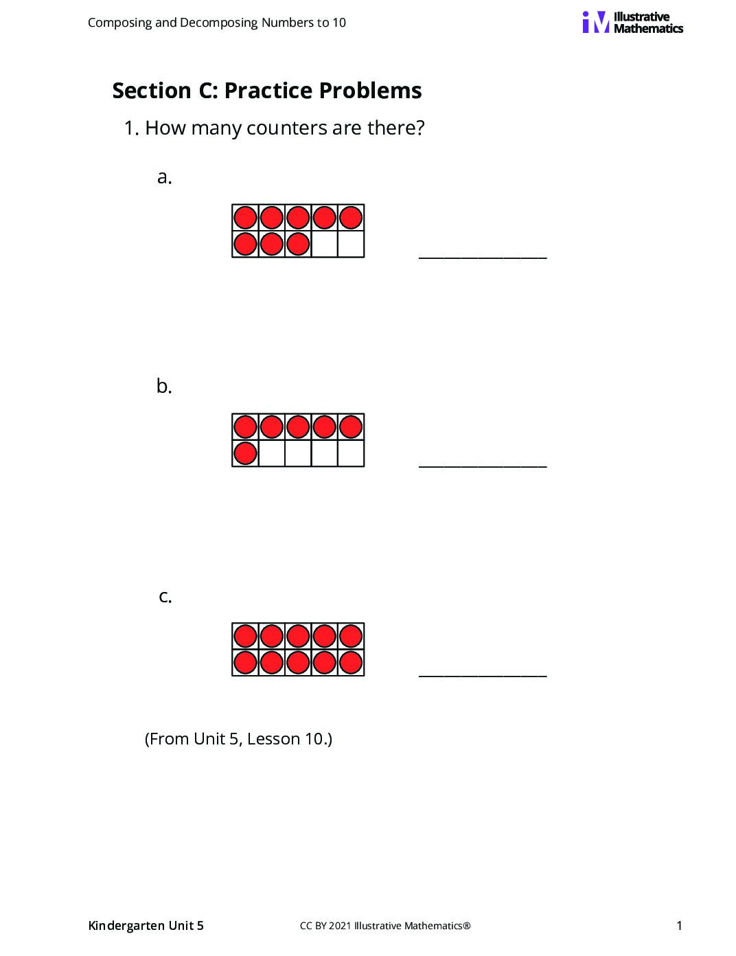 Kindergarten 5 C Make And Break Apart 10 Curated Practice Problem Set