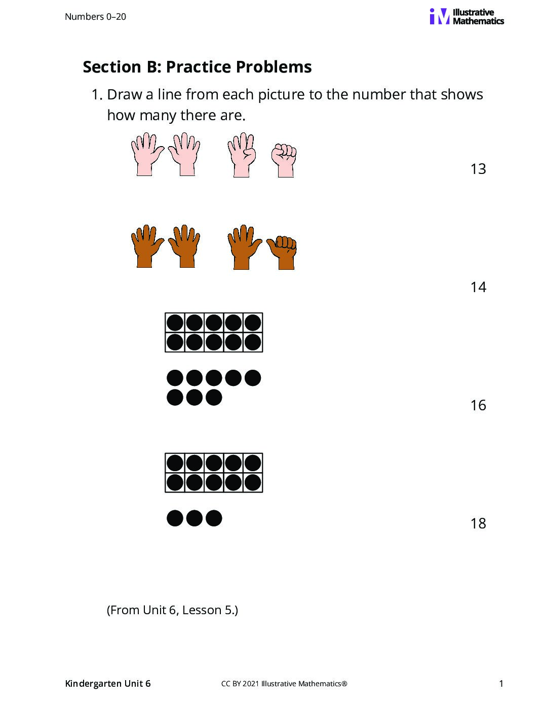 Kindergarten 6 B 10 Ones And Some More Curated Practice Problem Set