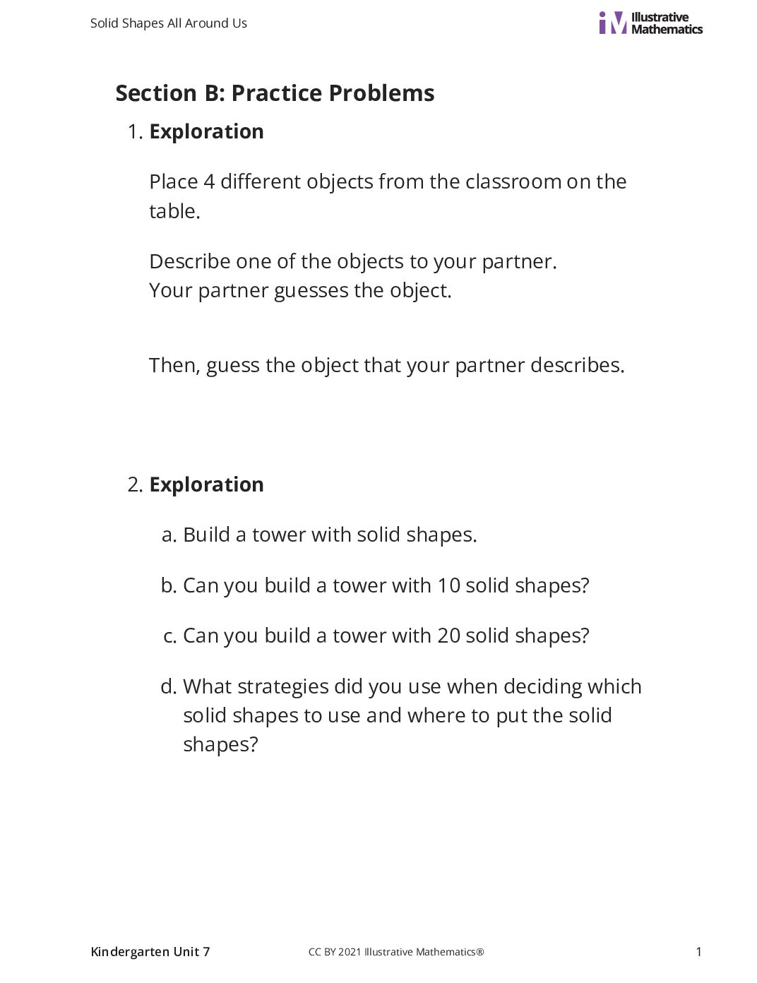 Kindergarten 7 B Describe, Compare, And Create Solid Shapes Curated Practice Problem Set