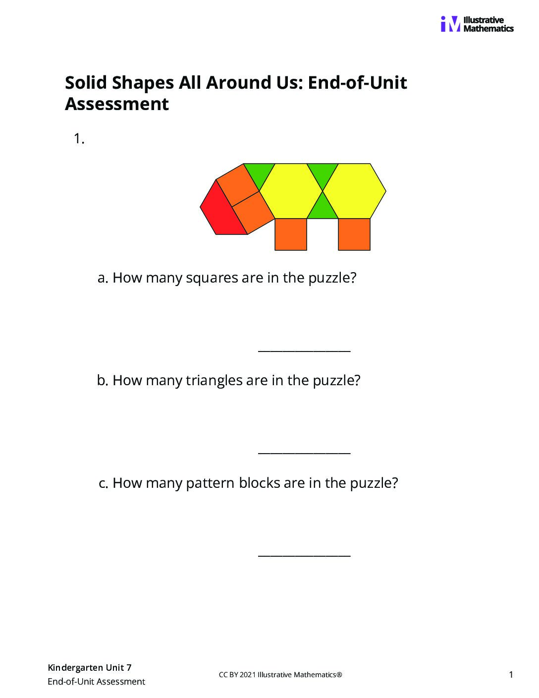 Kindergarten 7 End Of Unit Assessment Assessment